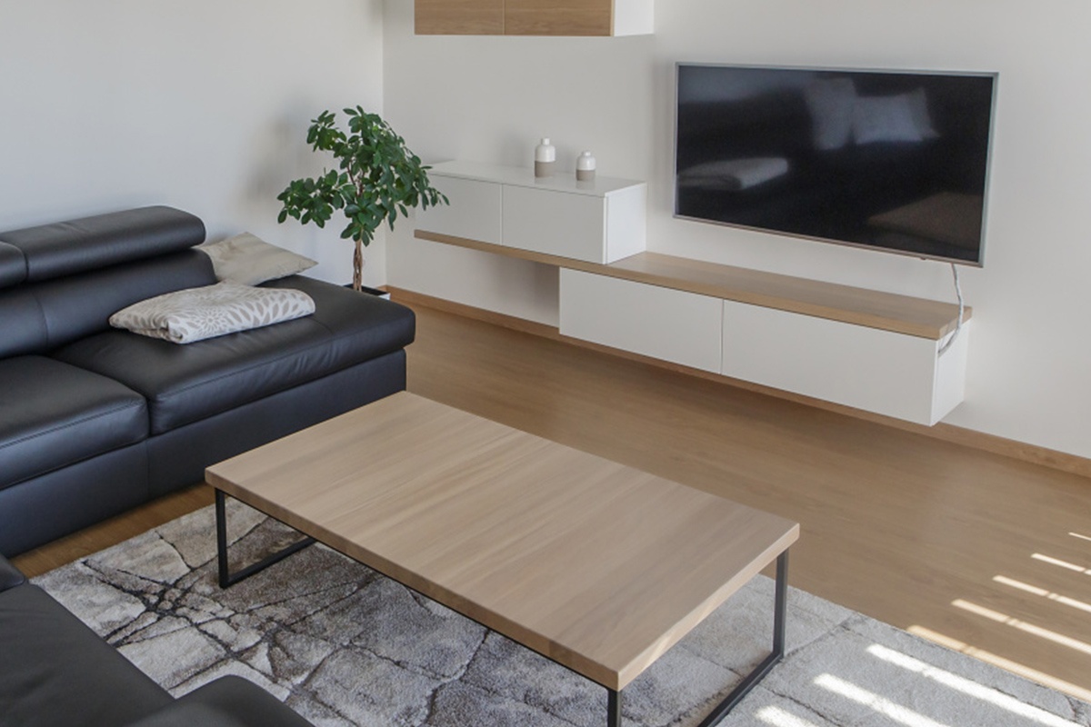 Family house interior - Veneered bathroom furniture.